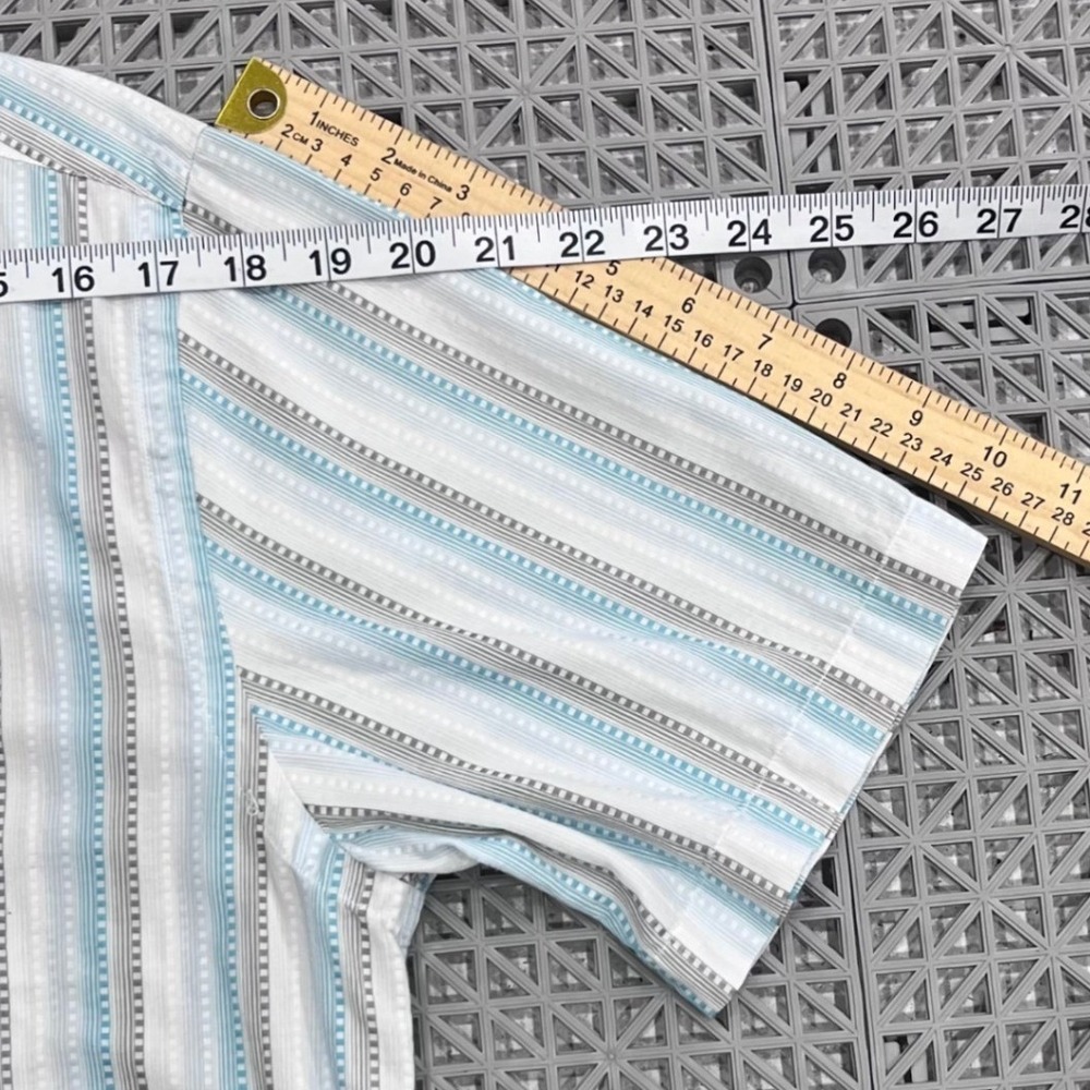 Austin Reed Button Down Shirt‎ Mens Medium Blue Grey White Striped Short Sleeve - Picture 9 of 9